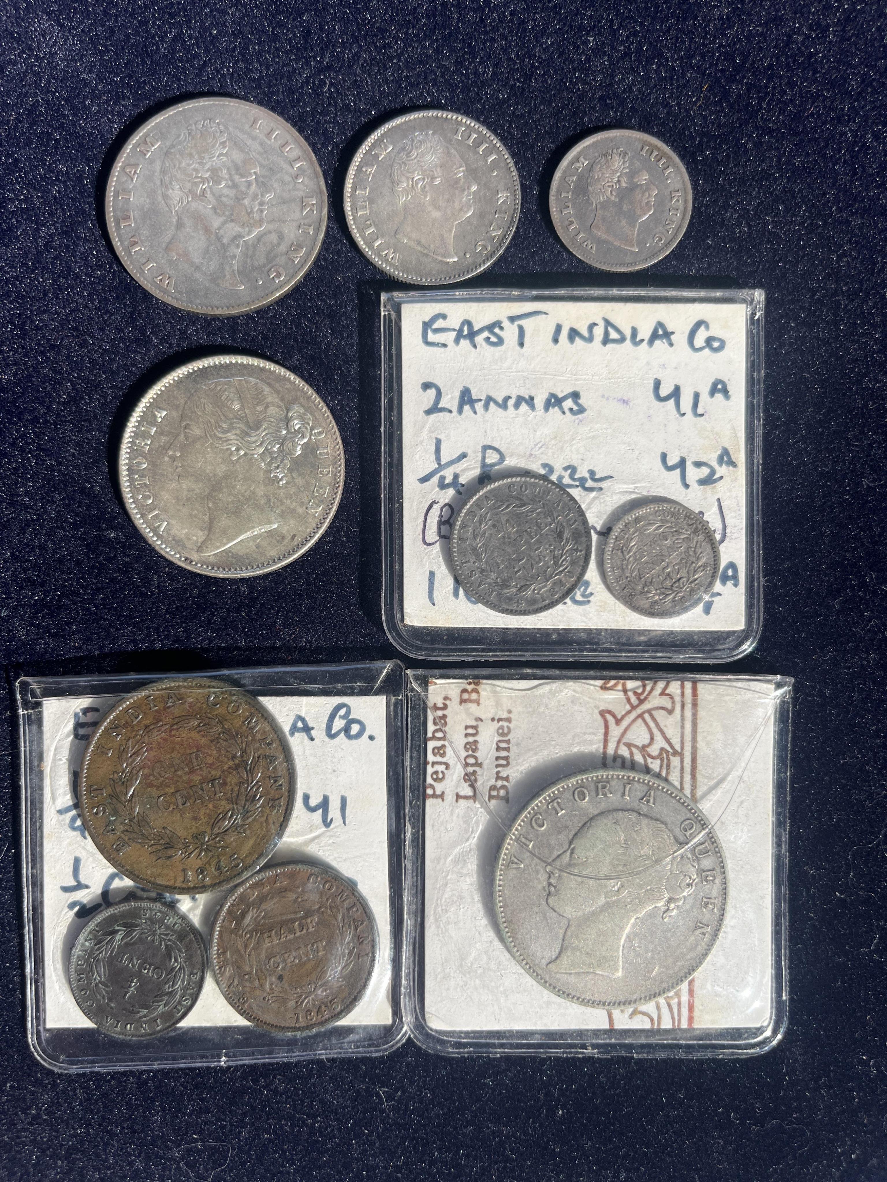 East India Company, British India silver coins, Victoria to George VI and Republic of India coins, an album, Highlights include-, East India company; one rupee, half rupee and quarter rupee, all 1835, two Victoria one ru